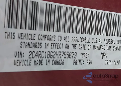 2017 Chrysler Pacifica Touring-L z USA, uszkodzony, nr VIN 2C4RC1BG2HR795679